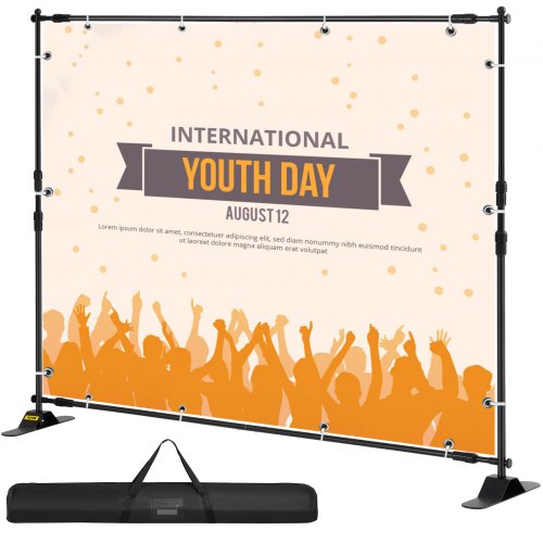 8FT Backdrop Banner Stand Step and Repeat Adjustable Telescopic Lightweight Trade Show Wall Exhibitor with Carrying Bag | EU