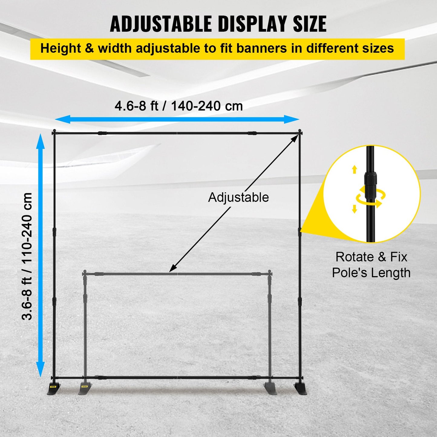 Backdrop Banner Stand 8 x 8 Ft Adjustable Heavy Duty Background Stand with 1 Carrying Bag, Backdrop Stand for Parties Wedding Photo Booth Trade Show