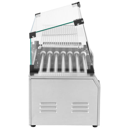 Hot Dog Roller, 18 Hot Dog 7 Rollers, Stainless Steel Sausage Grill Cooker, 1200W Hot Dog Machine with Bun Warmer, Cover, 3 Temp Control, Side Storage Box, Oil Drip Tray, for Home & Commercial