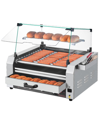 30 Hot Dog 11 Roller Electric Grill Stove Machine Bun Warmer 2400W