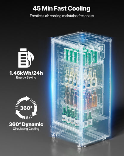 Commercial Merchandiser Refrigerator, 5.7 CU.FT Glass Door Display Refrigerator Upright Fridge, Beverage Refrigerator Cooler Merchandiser with 3 Adjustable Shelves and Soft LED Light, Black