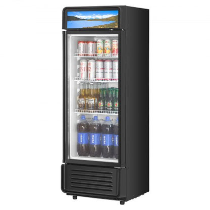 Commercial Merchandiser Refrigerator, 12.2 CU.FT Glass Door Display Refrigerator, Beverage Refrigerator Cooler Merchandiser with Adjustable Shelves, Soft LED Light, Customizable Lightbox, Black