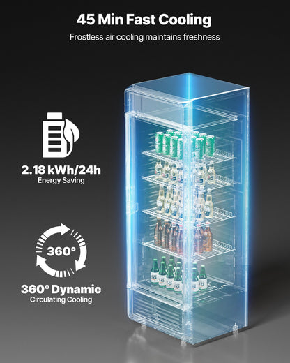 Commercial Merchandiser Refrigerator, 12.2 CU.FT Glass Door Display Refrigerator, Beverage Refrigerator Cooler Merchandiser with Adjustable Shelves, Soft LED Light, Customizable Lightbox, Black