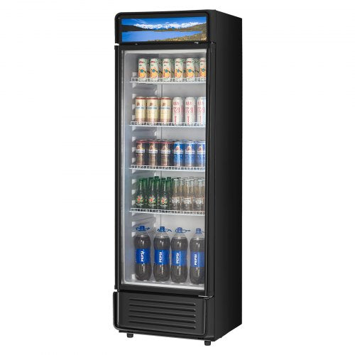 Commercial Merchandiser Refrigerator, 13.3 CU.FT Glass Door Display Refrigerator, Beverage Refrigerator Cooler Merchandiser with Adjustable Shelves, Soft LED Light, Customizable Lightbox, Black