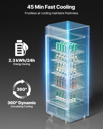 Commercial Merchandiser Refrigerator, 13.3 CU.FT Glass Door Display Refrigerator, Beverage Refrigerator Cooler Merchandiser with Adjustable Shelves, Soft LED Light, Customizable Lightbox, Black