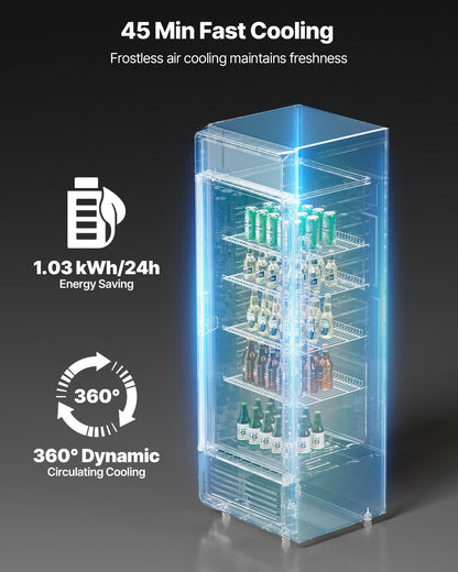 Commercial Merchandiser Refrigerator, 6.9 CU.FT Glass Door Display Refrigerator, Beverage Refrigerator Cooler Merchandiser with Adjustable Shelves, Soft LED Light, Customizable Lightbox, Black