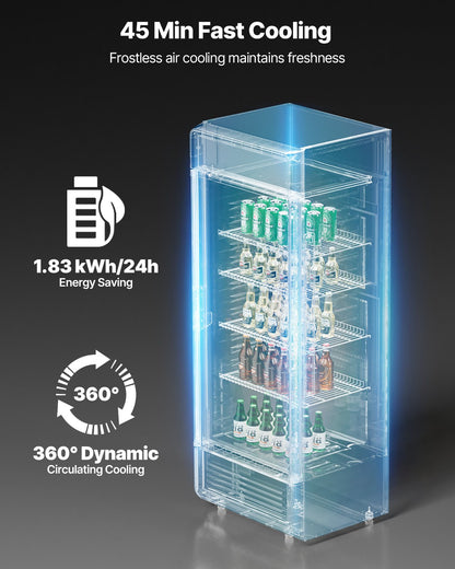 Commercial Merchandiser Refrigerator, 9.7 CU.FT Glass Door Display Refrigerator, Beverage Refrigerator Cooler Merchandiser with Adjustable Shelves, Soft LED Light, Customizable Lightbox, Black