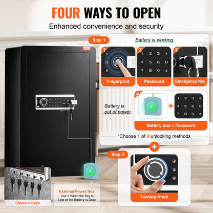 Single door 3.5 cu.ft safe with key lock password and fingerprint black