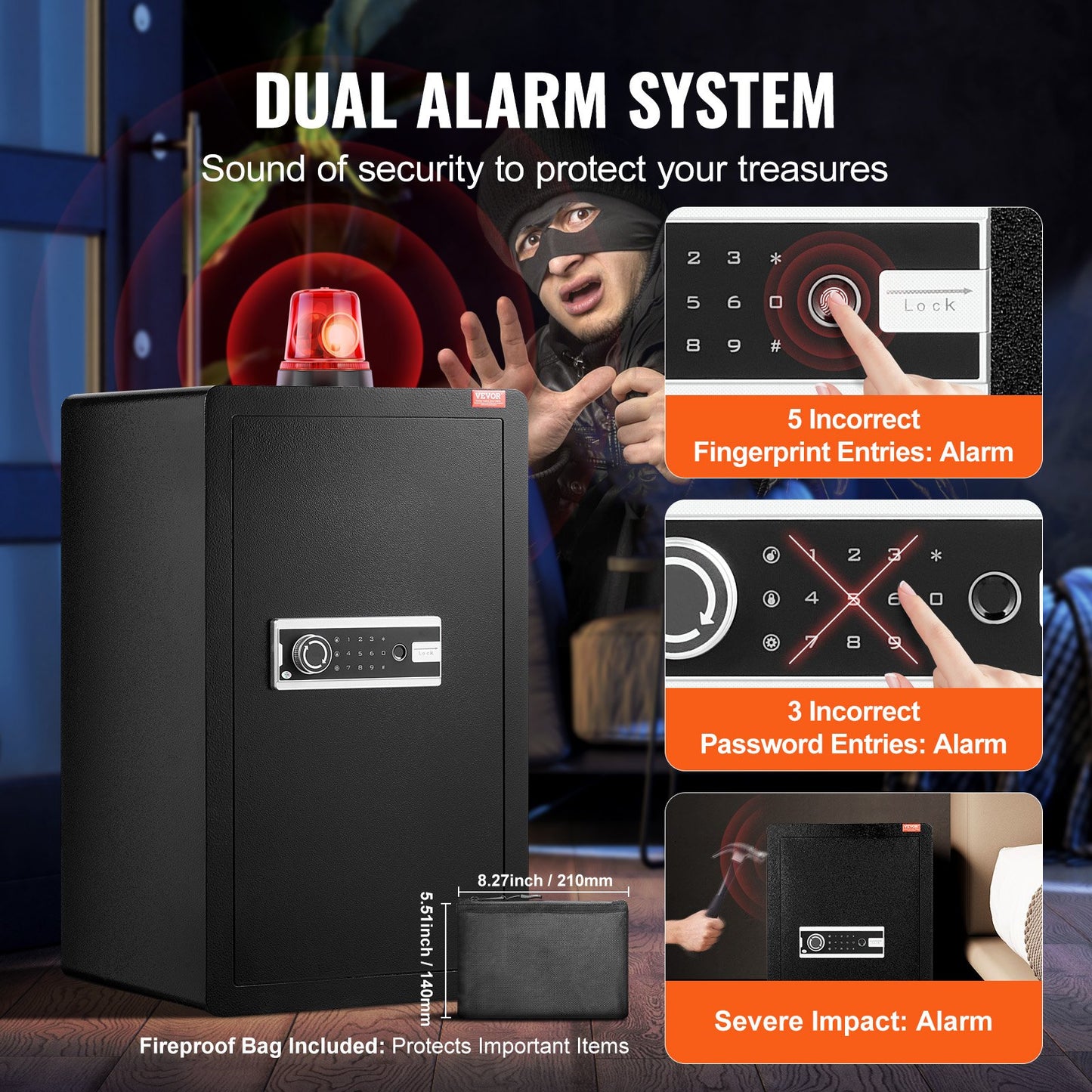 Single door 3.5 cu.ft safe with key lock password and fingerprint black