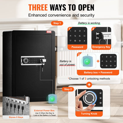 Single door 4.0 cu.ft safe with key lock and password LED light black