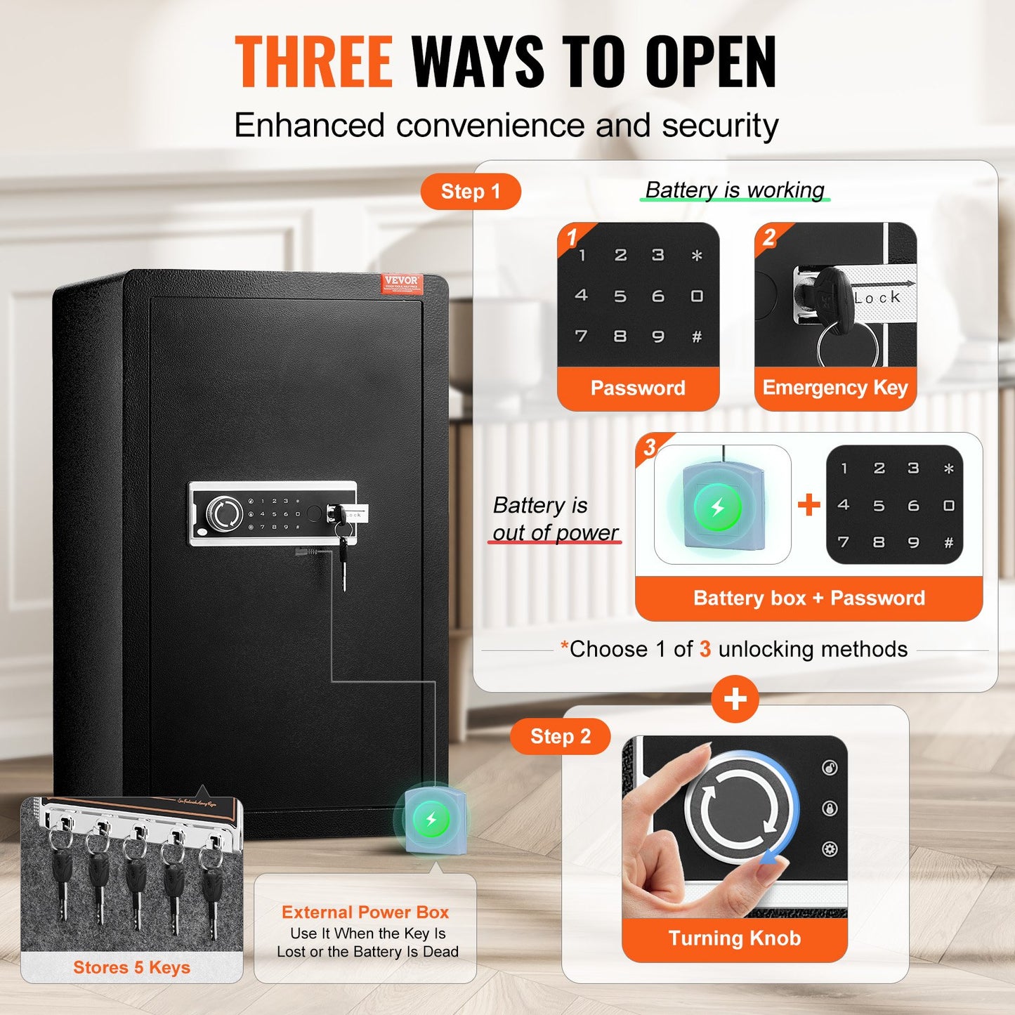 Single door 4.0 cu.ft safe with key lock &amp; password cabinet Black