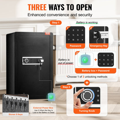 Single door 4.0 cu.ft safe with key lock &amp; password cabinet Black