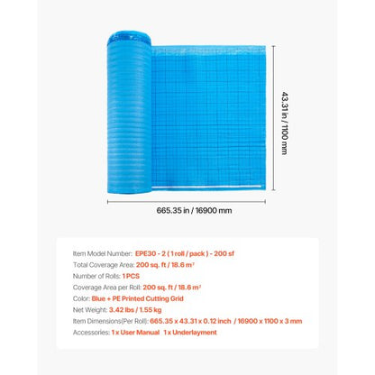 Bodenunterlage 18,6 m² 3 mm 3-in-1 Dampfsperre für Laminat Blau | EU