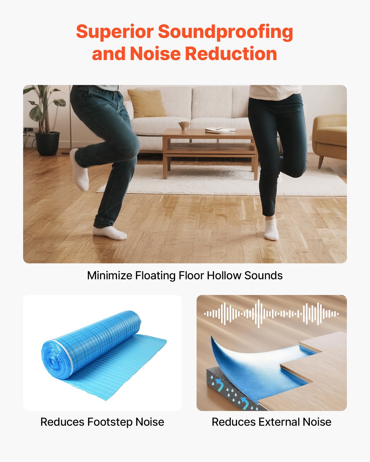 Floor Underlayment 200 sq. ft/Roll, 3-in-1 3 mm Thick Flooring Padding with Tape & Vapor Barrier, Heavy Duty EPE Foam with Blue PE, Soundproofing and Noise Reduction,for Laminate Wood Floors