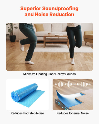 Floor Underlayment 200 sq. ft/Roll, 3-in-1 3 mm Thick Flooring Padding with Tape & Vapor Barrier, Heavy Duty EPE Foam with Blue PE, Soundproofing and Noise Reduction,for Laminate Wood Floors