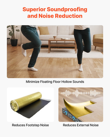 Floor Underlayment 200 sq. ft/Roll, 3-in-1 3 mm Thick Flooring Padding with Tape & Vapor Barrier, Heavy Duty EPE Foam with Gold PE, Soundproofing and Noise Reduction, for Laminate Wood Floors