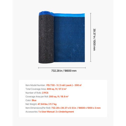 Bodenunterlage 37,2 m² 3 mm Recyclingfaser Schall-/Dampfsperre Blau | EU