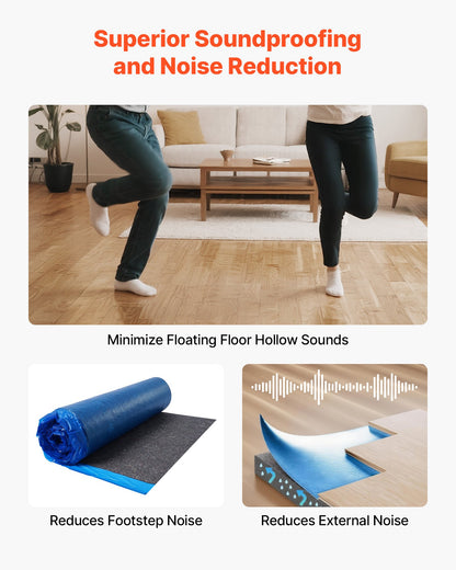 Floor Underlayment 400 sq. ft, 3mm Laminate Flooring Padding with Attached Vapor Barrier, Heavy Duty Fiber+PE Film, Soundproofing & Noise Reduction for Vinyl & Wood(2 Rolls x 200 sq. ft)