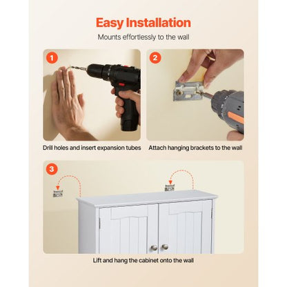 Badrumsskåp, 2 dörrar och justerbar hylla, Förvaring över toaletten Medicinskåp Väggmonterat, Hängande Organiserare med Öppen Skiljevägg och Handduksstång för Tvättstuga Kök, Vit |  EU