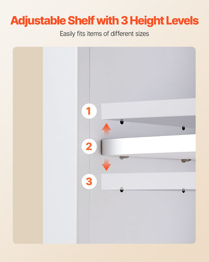 Bathroom Wall Cabinet, 2 Doors and Adjustable Shelf, Over the Toilet Storage Medicine Cabinet Wall Mounted, Hanging Organizer with Open Partition and Towel Bar for Laundry Room Kitchen, White