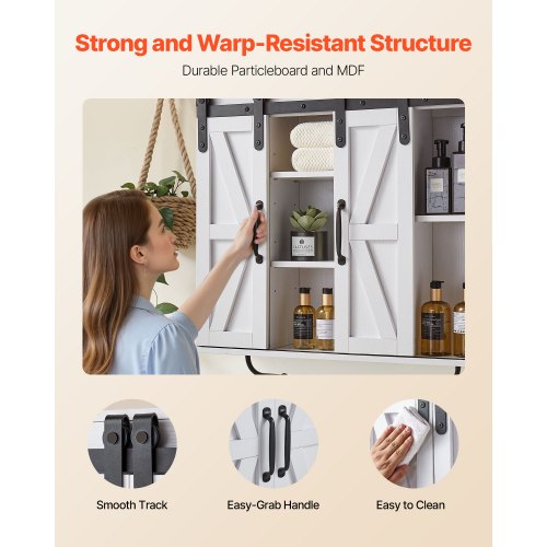 Badrumsskåp, 2 dörrar och justerbar hylla, Förvaring över toaletten Medicinskåp Väggmonterat, Hängande Organiserare med Öppen Skiljevägg/Handduksstång/Krokar för Tvättstuga Kök, Vit |  EU