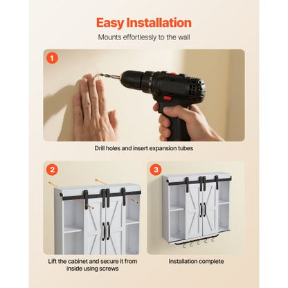 Badrumsskåp, 2 dörrar och justerbar hylla, Förvaring över toaletten Medicinskåp Väggmonterat, Hängande Organiserare med Öppen Skiljevägg/Handduksstång/Krokar för Tvättstuga Kök, Vit |  EU