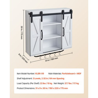 Badrumsskåp, 2 dörrar och justerbar hylla, Förvaring över toaletten Medicinskåp Väggmonterat, Hängande Organiserare med Öppen Skiljevägg/Handduksstång/Krokar för Tvättstuga Kök, Vit |  EU