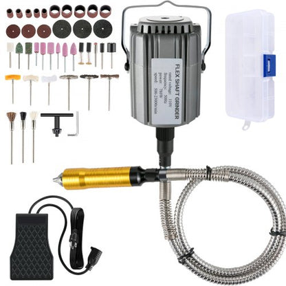 Flex Shaft Grinder 780W Rotary Tool 500-23000RPM Rotary Carver with 1/4\" 3-Jaw Chuck & Stepless Speed Foot Pedal Hanging Grinding Machine 131PCS Accessories for Jewelry Polishing Grinding DIY