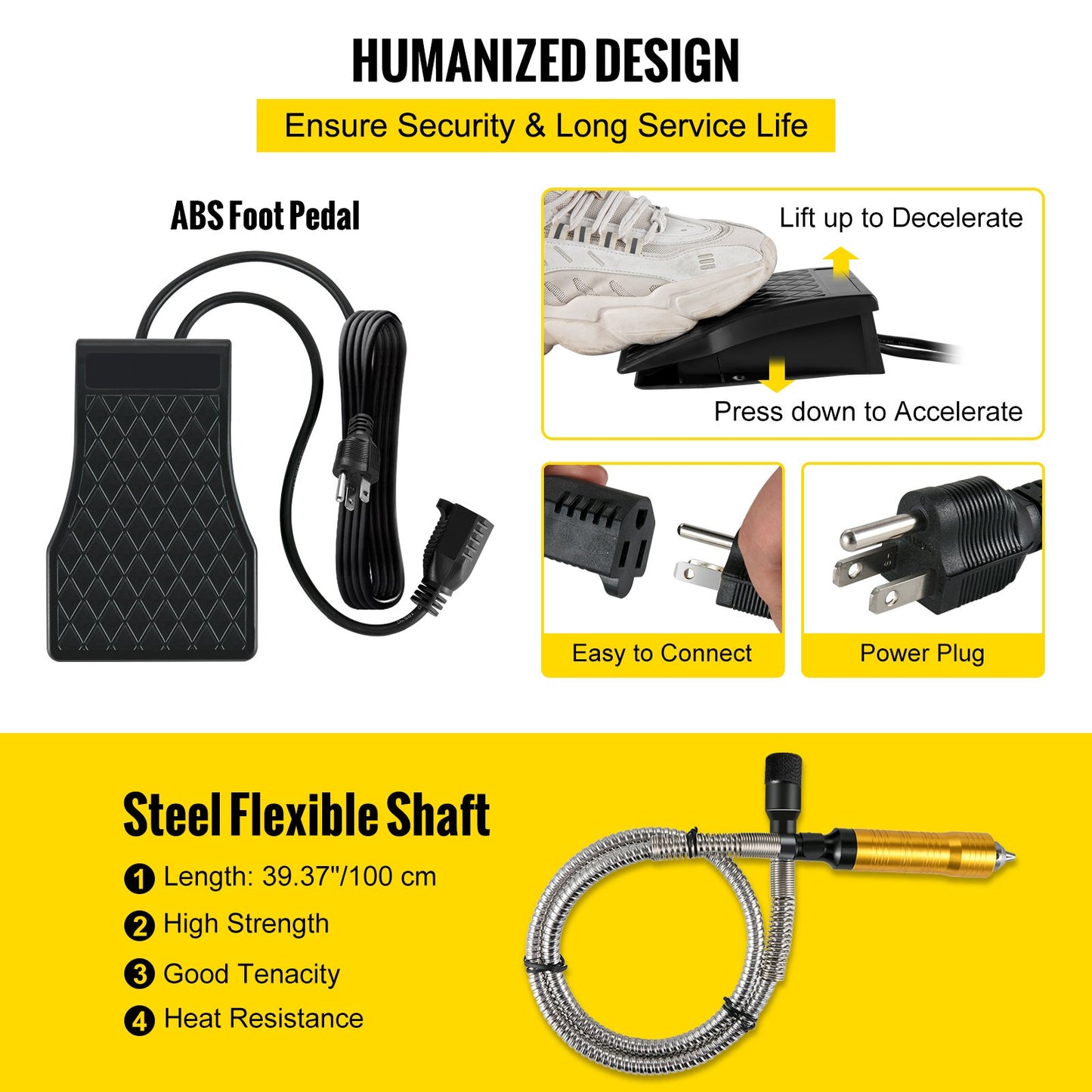 Flex Shaft Slipmaskin 780W Roterande Verktyg 500-23000RPM Rotary Carver med 1/4" 3-Käft Chuck & Steglös Fotpedal Hängande Slipmaskin 131ST Tillbehör för Smycken Polering Slipning DIY