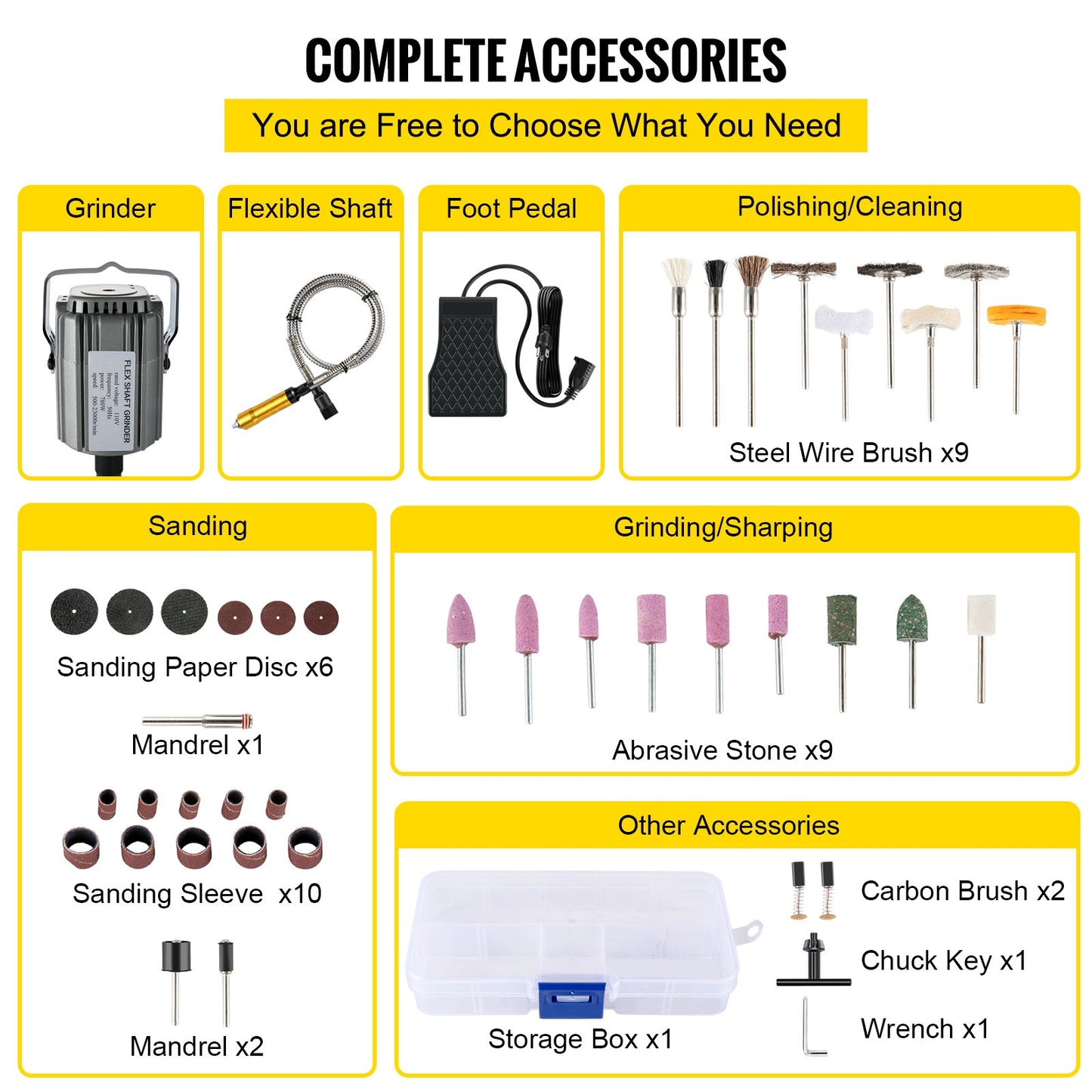 Flex Shaft Slipmaskin 780W Roterande Verktyg 500-23000RPM Rotary Carver med 1/4" 3-Käft Chuck & Steglös Fotpedal Hängande Slipmaskin 131ST Tillbehör för Smycken Polering Slipning DIY