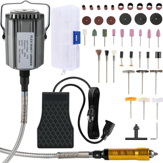 Flex Shaft Slipmaskin 780W Roterande Verktyg 500-23000RPM Rotary Carver med 1/4" 3-Käft Chuck & Steglös Fotpedal Hängande Slipmaskin 131ST Tillbehör för Smycken Polering Slipning DIY