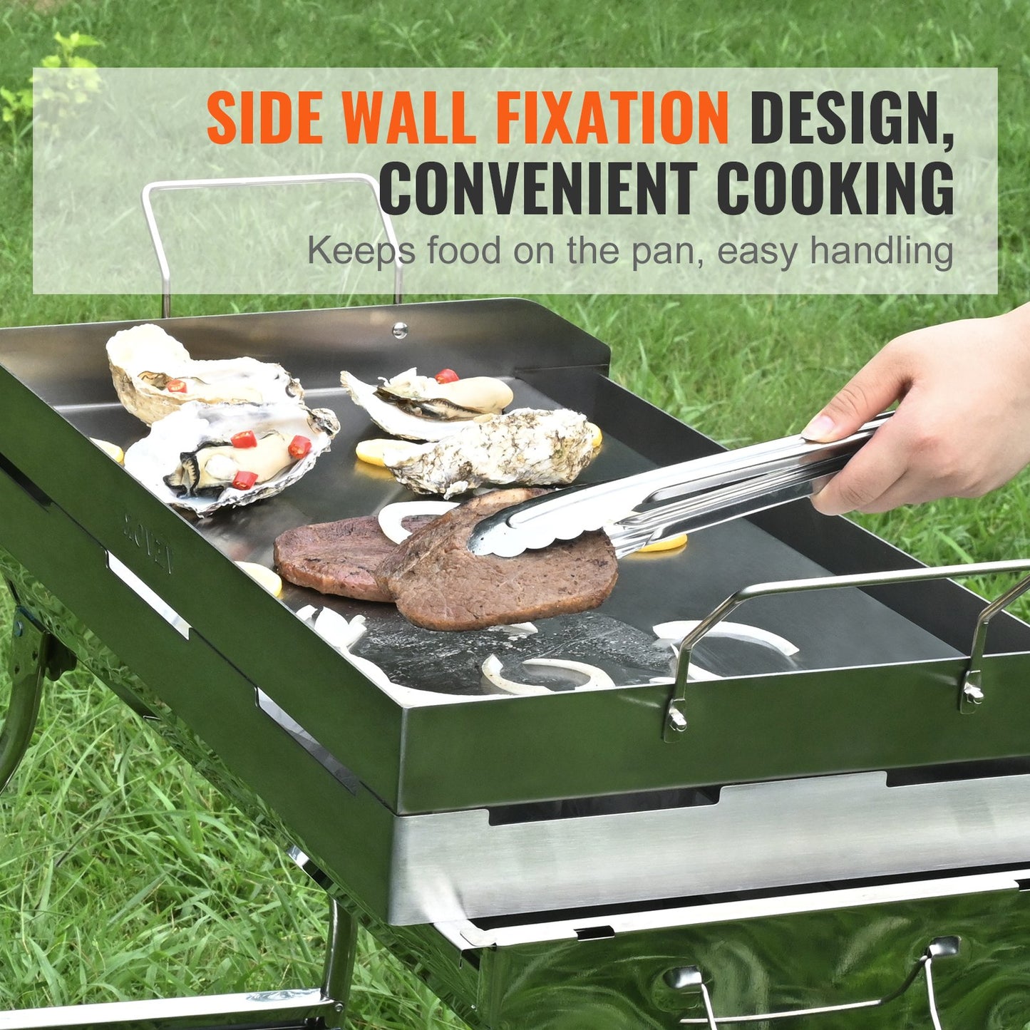 Spishäll, 23,5" x 16" förkryddad rostfri stålpanna, rektangulär dubbelbrännare grillpanna, non-stick familjepanna Kökskärl med handtag och oljespår, för BBQ, gasolgrillar, silver