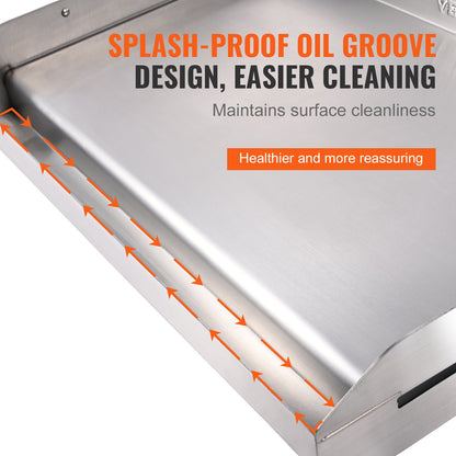 Stove Top Griddle, 23.5"x16" Pre-Seasoned Stainless Steel Griddle, Rectangular Double Burner Griddle Pan, Non-Stick Family Pan Cookware with Handles and Oil Groove, for BBQ, Gas Grills, Silver