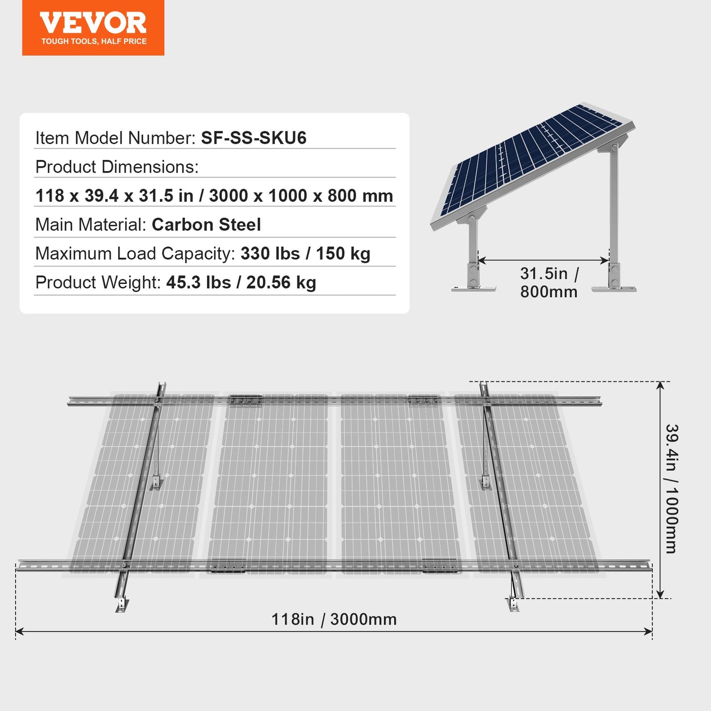 Multi-Pieces Solar Panel Mounting Brackets 30°-60° Adjustable Brackets