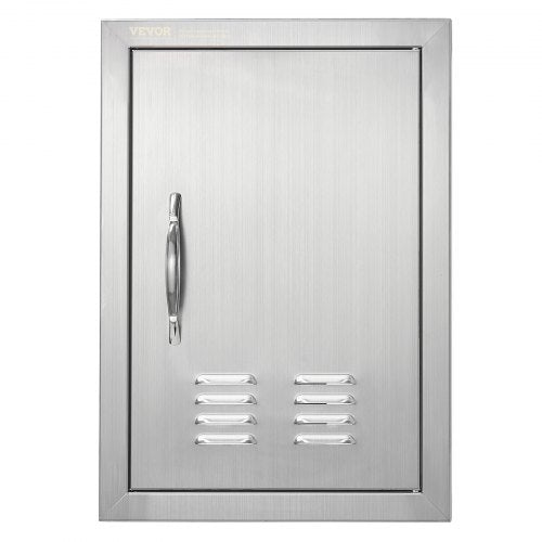 BBQ Access Door, 14W x 20H Inch Single Outdoor Kitchen Door, Stainless Steel Flush Mount Door, Wall Vertical Door with Handle and vents, for BBQ Island, Grilling Station, Outside Cabinet