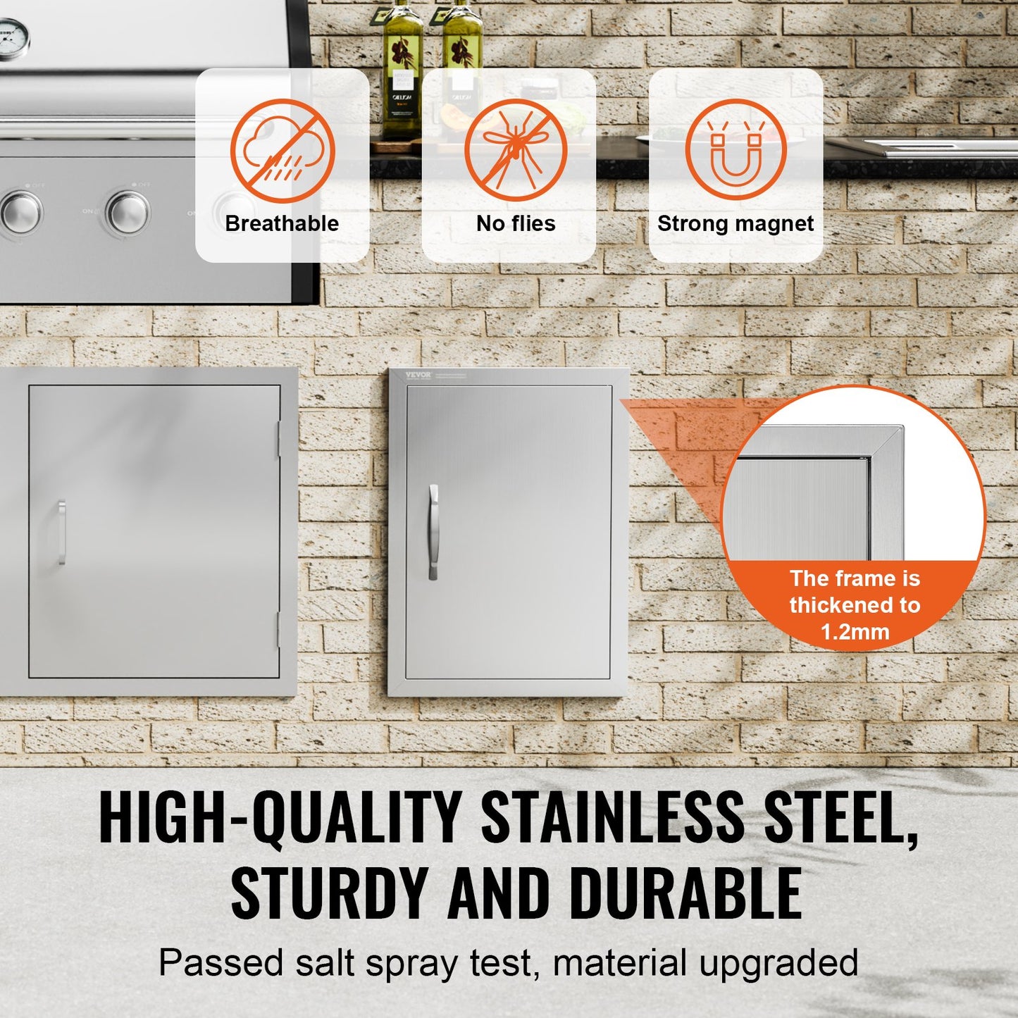 BBQ Access Door, 16W x 22H Inch Single Outdoor Kitchen Door, Stainless Steel Flush Mount Door, Wall Vertical Door with Handle, for BBQ Island, Grilling Station, Outside Cabinet