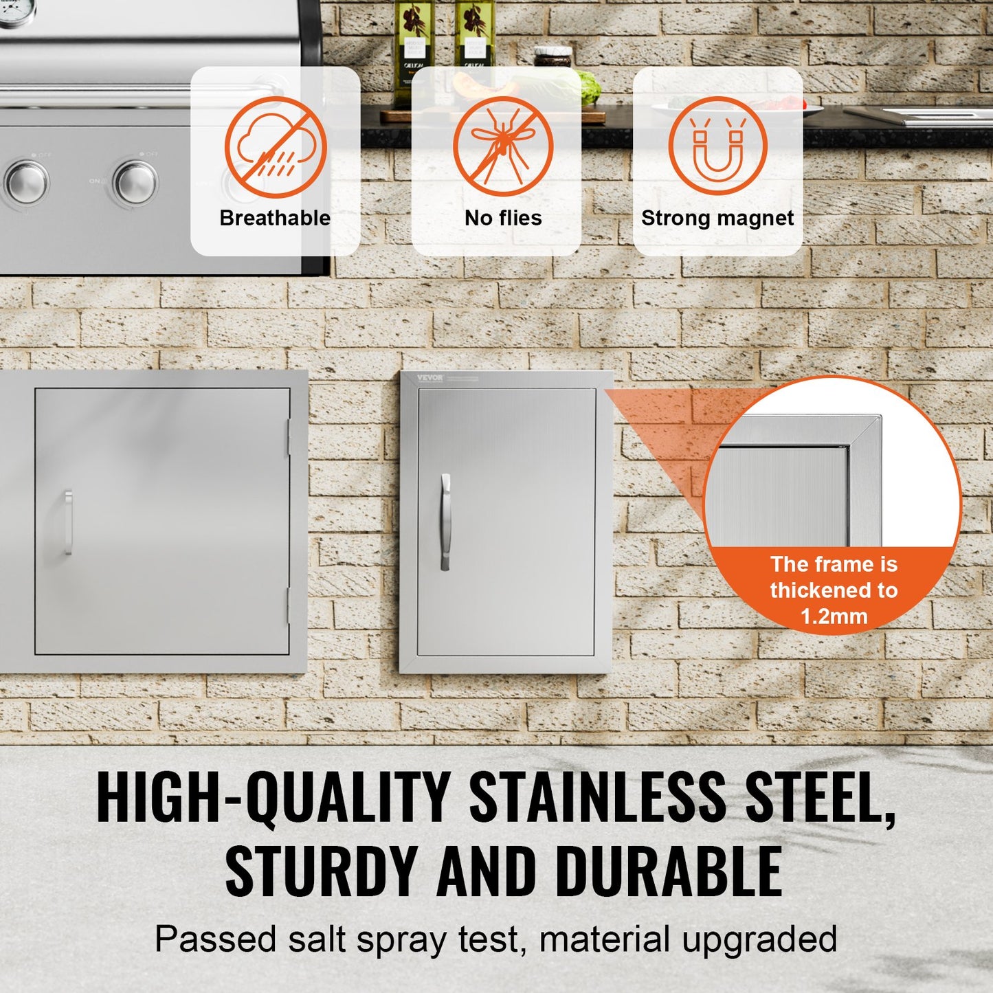BBQ Access Door, 14W x 20H Inch Single Outdoor Kitchen Door, Stainless Steel Flush Mount Door, Wall Vertical Door with Handle, for BBQ Island, Grilling Station, Outside Cabinet