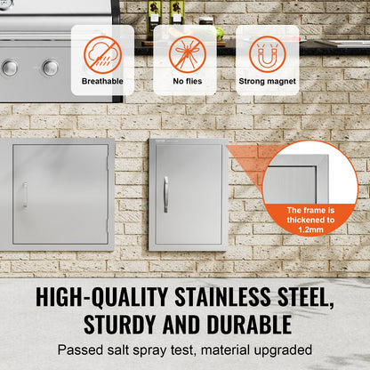 BBQ Access Door, 14W x 20H Inch Single Outdoor Kitchen Door, Stainless Steel Flush Mount Door, Wall Vertical Door with Handle, for BBQ Island, Grilling Station, Outside Cabinet