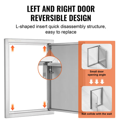BBQ Access Door, 17W x 24H Inch Single Outdoor Kitchen Door, Stainless Steel Flush Mount Door, Wall Vertical Door with Handle, for BBQ Island, Grilling Station, Outside Cabinet