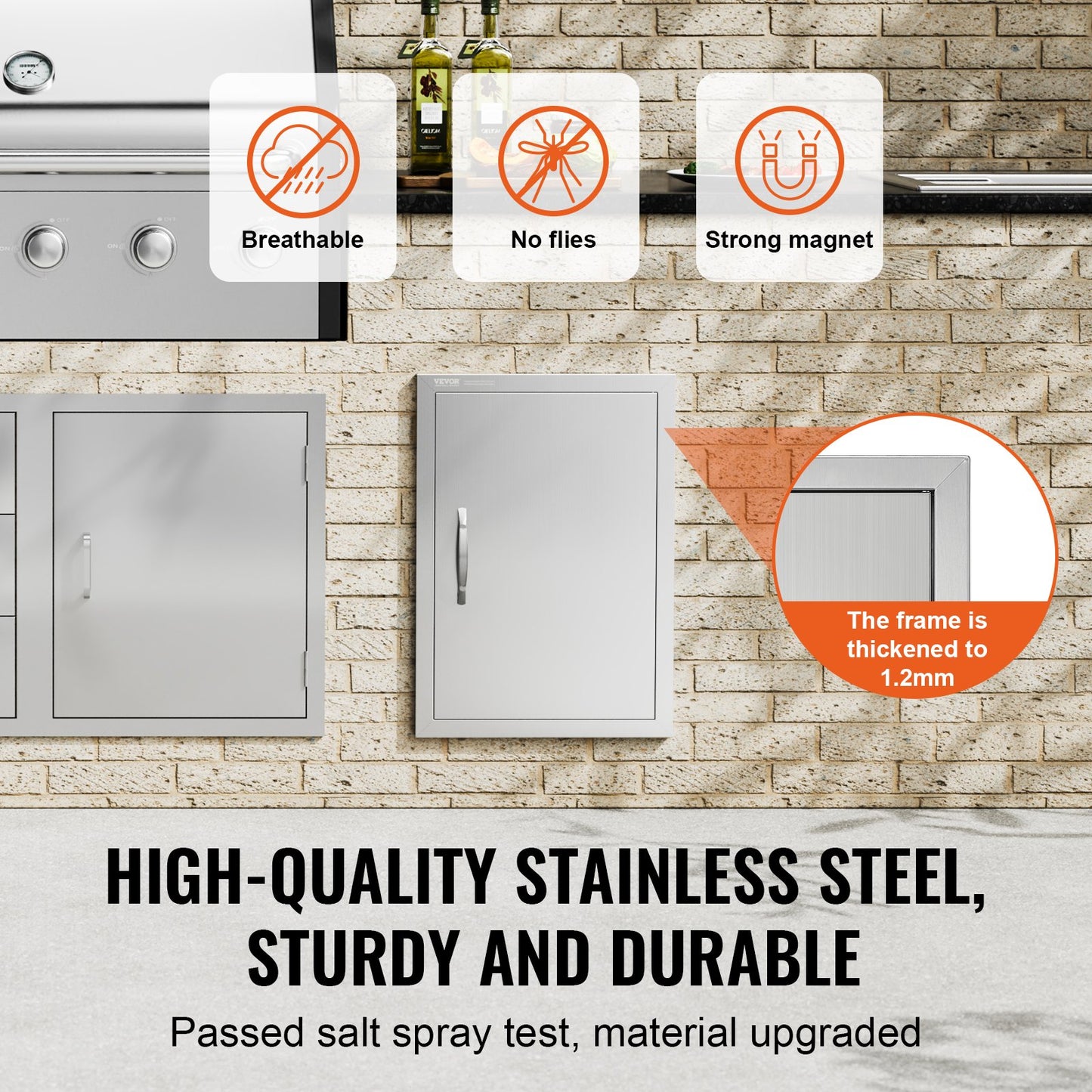 BBQ Access Door, 18W x 24H Inch Single Outdoor Kitchen Door, Stainless Steel Flush Mount Door, Wall Vertical Door with Handle, for BBQ Island, Grilling Station, Outside Cabinet