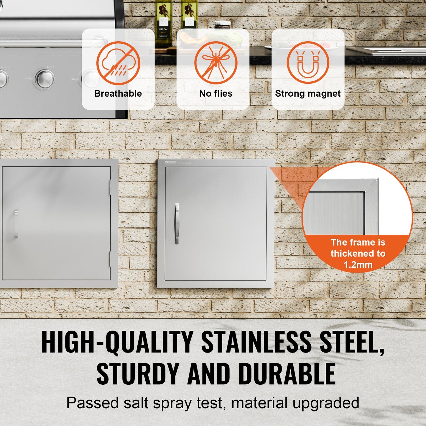 BBQ Access Door, 18W x 20H Inch Single Outdoor Kitchen Door, Stainless Steel Flush Mount Door, Wall Vertical Door with Handle and Hook, for BBQ Island, Grilling Station, Outside Cabinet