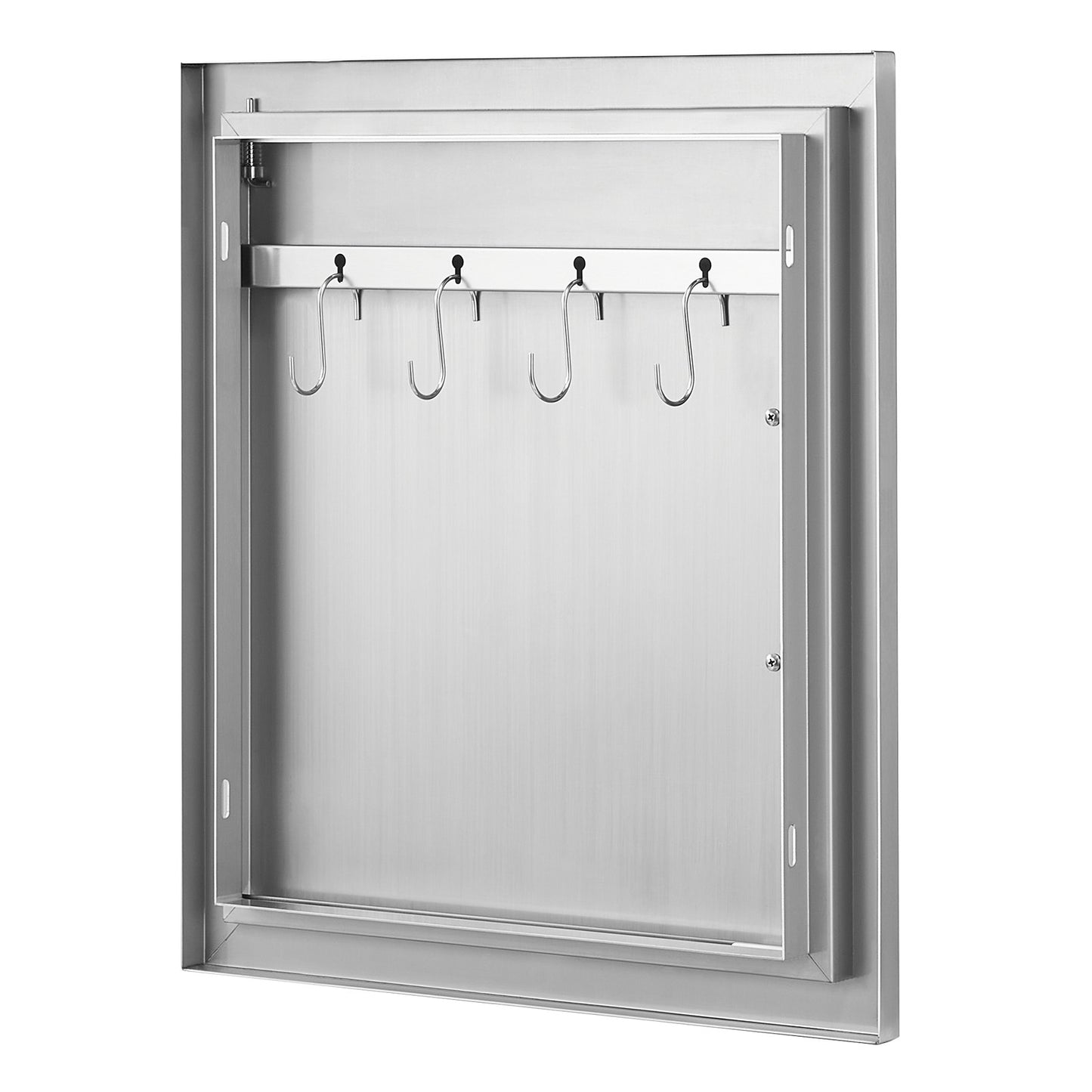 BBQ-åtkomstdörr, 457x508 mm enkel utomhusköksdörr, infälld dörr i rostfritt stål, vertikal väggdörr med handtag och krok, för BBQ Island, grillstation, ytterskåp