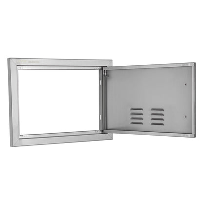 BBQ-åtkomstdörr, 508x356 mm enkel utomhusköksdörr, infälld dörr i rostfritt stål, vertikal väggdörr med handtag och ventiler, för BBQ Island, grillstation, ytterskåp