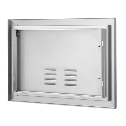 BBQ-åtkomstdörr, 508x356 mm enkel utomhusköksdörr, infälld dörr i rostfritt stål, vertikal väggdörr med handtag och ventiler, för BBQ Island, grillstation, ytterskåp