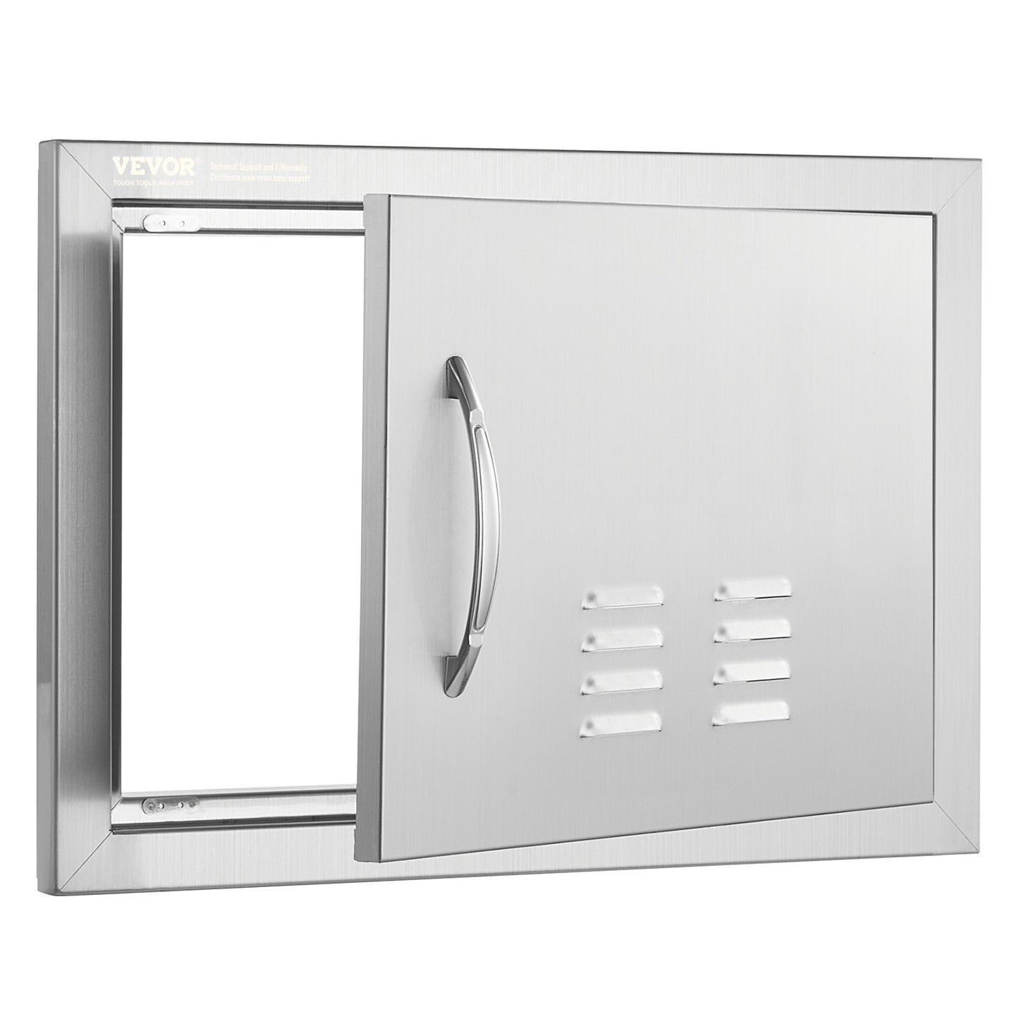 BBQ-åtkomstdörr, 508x356 mm enkel utomhusköksdörr, infälld dörr i rostfritt stål, vertikal väggdörr med handtag och ventiler, för BBQ Island, grillstation, ytterskåp