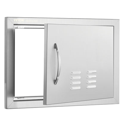 BBQ-åtkomstdörr, 508x356 mm enkel utomhusköksdörr, infälld dörr i rostfritt stål, vertikal väggdörr med handtag och ventiler, för BBQ Island, grillstation, ytterskåp