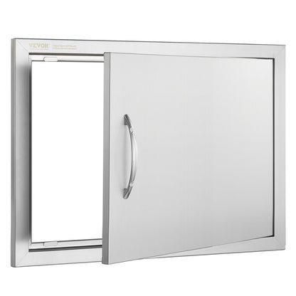 BBQ-åtkomstdörr, 610x432 mm enkel utomhusköksdörr, infälld dörr i rostfritt stål, vertikal väggdörr med handtag, för BBQ Island, grillstation, ytterskåp