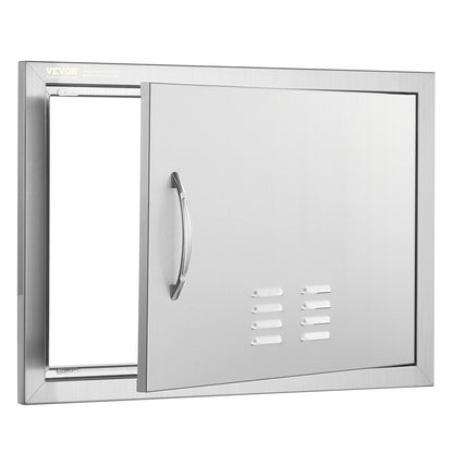 Grillzugangstür, 610x432 mm einzelne Außenküchentür, Edelstahl-Einbautür, vertikale Wandtür mit Griff und Lüftungsschlitzen, für Grillinsel, Grillstation, Außenschrank