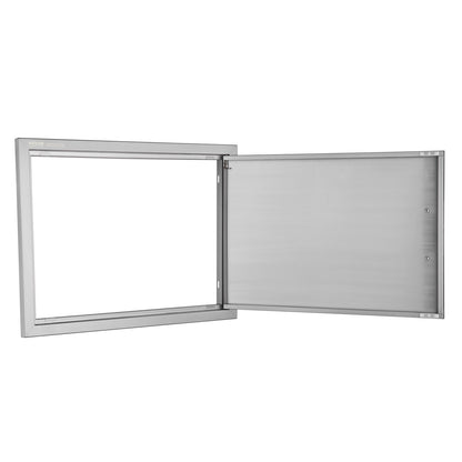 BBQ access door, 685x508mm single outdoor kitchen door, stainless steel recessed door, vertical wall door with handle, for BBQ Island, grill station, outdoor cabinet