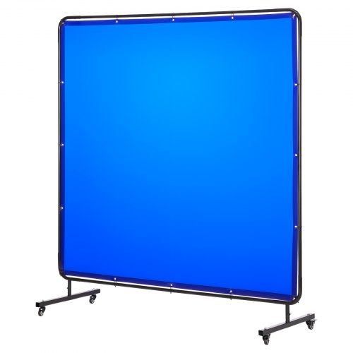 Welding Screen with Frame, 6 x 6 FT Welding Curtain Screen, Flame-Resistant Vinyl Safety Protection Screens with Lockable Swivel Wheels & 6-Level UV Protection for Workshop/Industrial Use, Blue